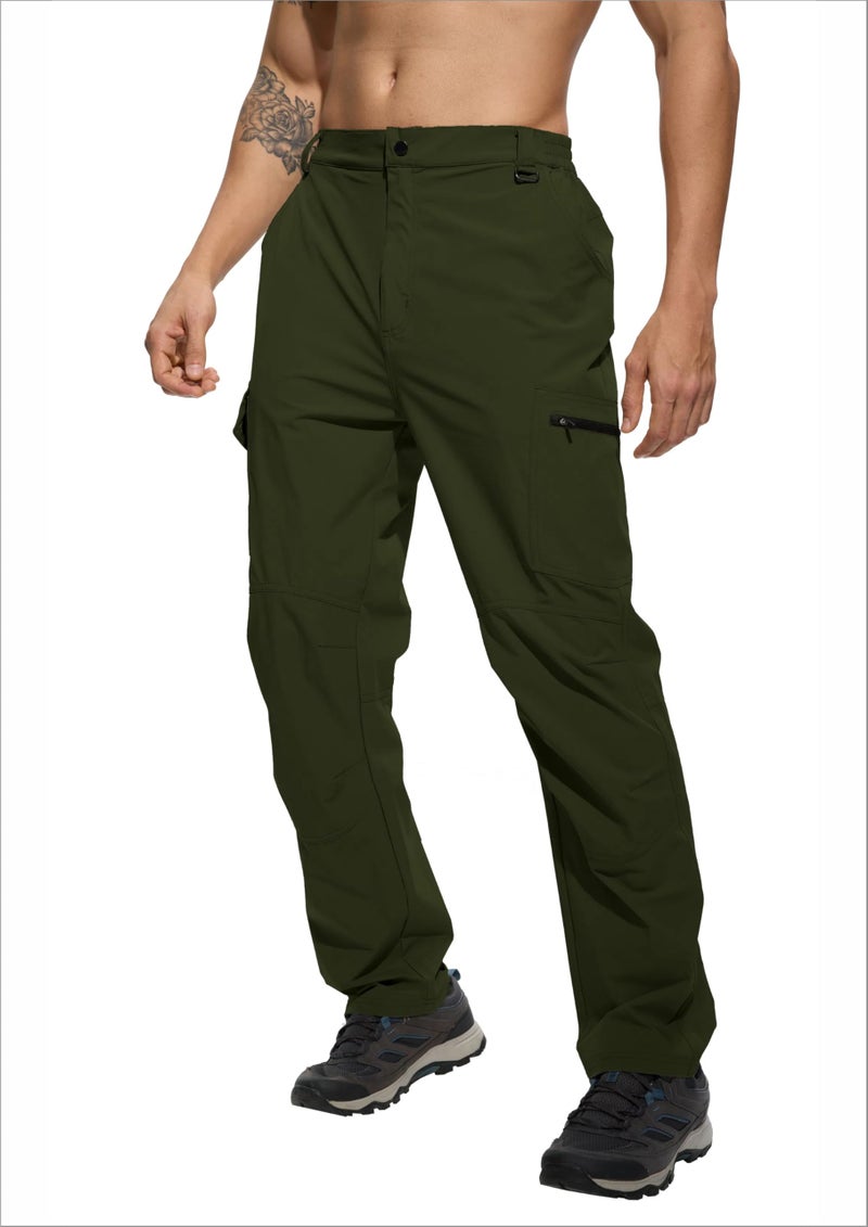 Linlang En Mens Work Pants Waterproof Lightweight Quick Dry Cargo Pants Travel Fishing Climbing Outdoor Hiking Pants Dark Army Green-M - Image 2