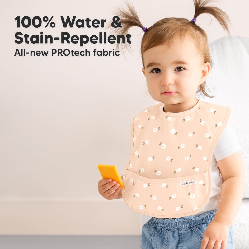 KeaBabies 3-Pack Waterproof Baby Bibs for Eating - Lightweight Toddler Feeding Bibs with Large Food Catcher, Mess Proof, Food-Grade Baby Eating Essentials, Easy to Put On & Clean (Bloom) - Image 2