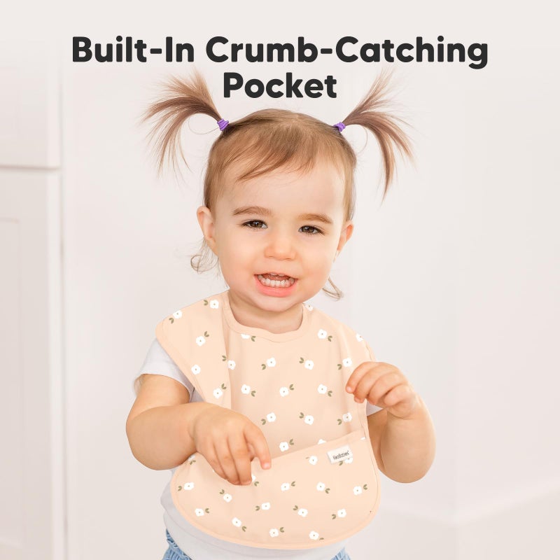 KeaBabies 3-Pack Waterproof Baby Bibs for Eating - Lightweight Toddler Feeding Bibs with Large Food Catcher, Mess Proof, Food-Grade Baby Eating Essentials, Easy to Put On & Clean (Bloom) - Image 5