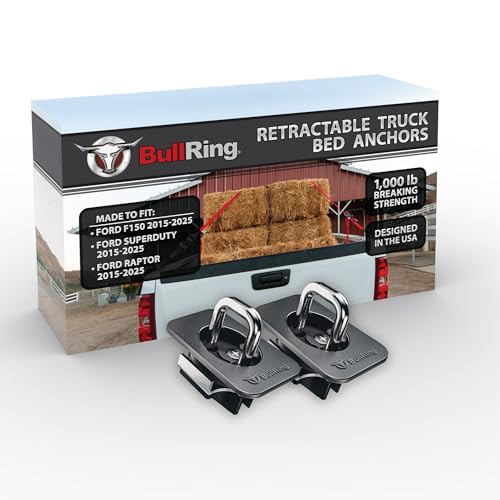 Bull Ring Retractable Truck Bed Tie Down Anchors for Ford F150 2015-25, Super Duty 2017-25, Raptor 2017-25 – Flush Fit, Easy Install, (2 Pack) - Image 1