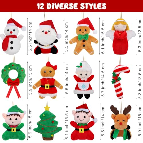 Fovths 12 Pieces Christmas Mini Stuffed Animals 57 Inch Snowman Santa Elk Elf Christmas Tree Hanging Plush Toys Tiny Plush Dolls for Christmas Party Favors Gift Key Chain - Image 5