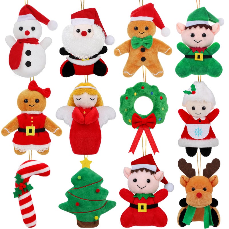 Fovths 12 Pieces Christmas Mini Stuffed Animals 57 Inch Snowman Santa Elk Elf Christmas Tree Hanging Plush Toys Tiny Plush Dolls for Christmas Party Favors Gift Key Chain - Image 3