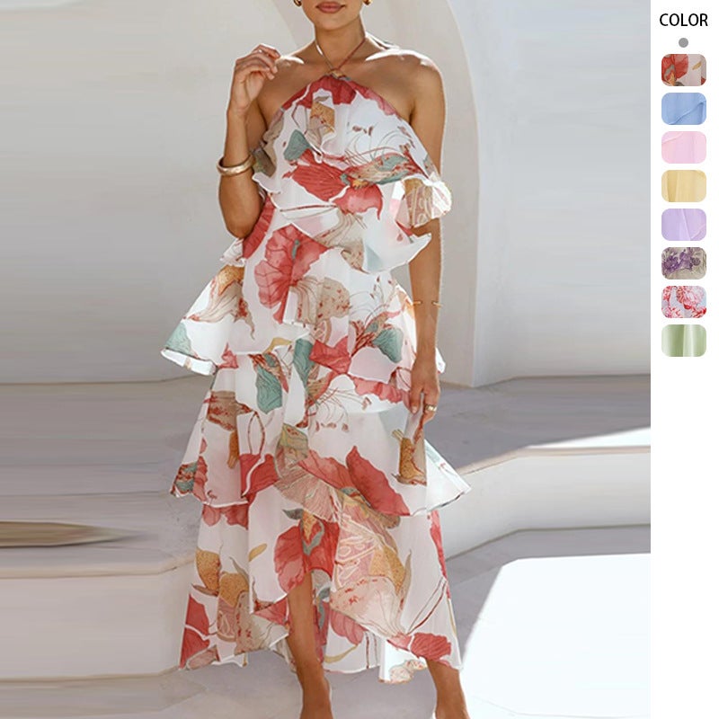 2026 New Off-Shoulder Fashion Chiffon Printed Fairy Long Elegant Evening Dress - Image 2