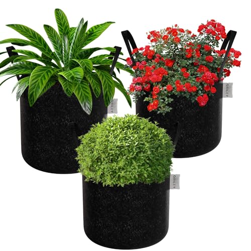 Oriley Grow Bag Heavy Duty Geo Fabric Plant Pot with Sturdy Handles Lightweight Bags Ideal for Gardening Balcony Terrace (Black, Round, 500 GSM 10 x 10 inch Pack of 3) - Image 1