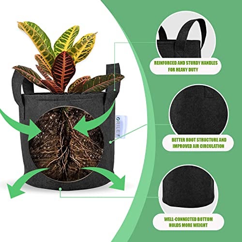 Oriley Grow Bag Heavy Duty Geo Fabric Plant Pot with Sturdy Handles Lightweight Bags Ideal for Gardening Balcony Terrace (Black, Round, 500 GSM 10 x 10 inch Pack of 3) - Image 3