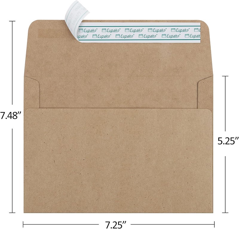 Eupako 5x7 Envelopes Self Seal 250 Pack, Brown A7 Envelopes, Kraft Paper Envelope for 5x7 Cards, Photos, Invitations, Wedding, Graduation, Baby Shower, 5.25 x 7.25 Inches - Image 2