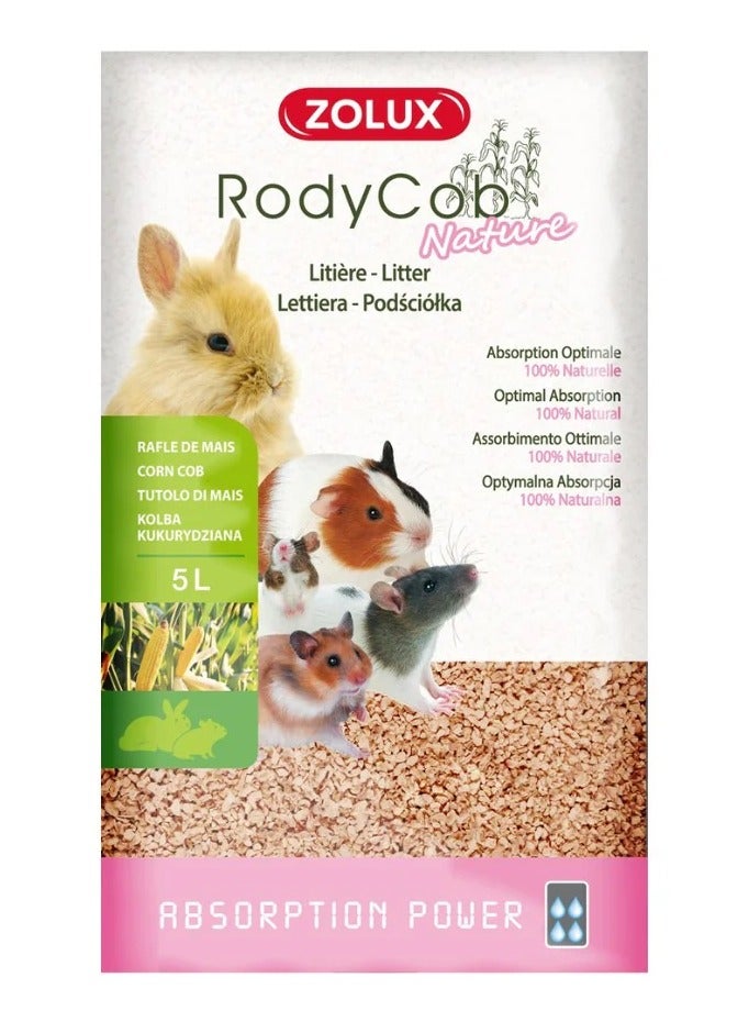 Zolux RodyCob Nature Corn Cob Bedding - Natural Rodent & Small Animal Litter - Highly Absorbent, Dust-Control & Odor Management - 5 L