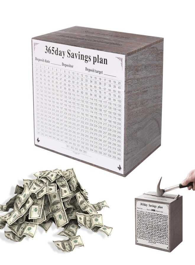 Figfey Piggy Bank for Kids and Adults, Wooden Money Saving Box for Cash, Unbreakable Piggy Bank for $10000 $5000 $3000 $1000 $800 $500 Target Money Saving Challenge.(Gray) - Image 1