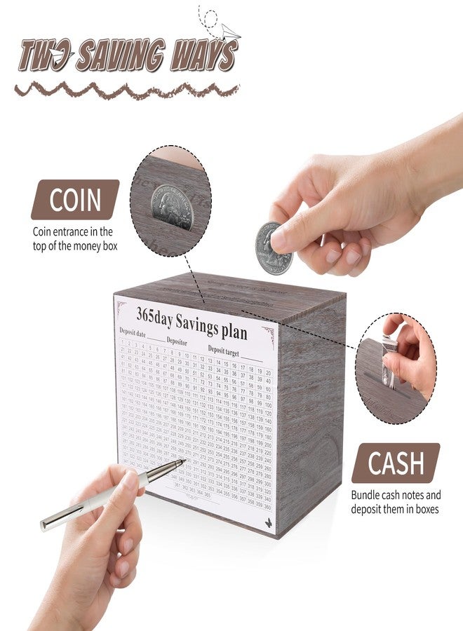 Figfey Piggy Bank for Kids and Adults, Wooden Money Saving Box for Cash, Unbreakable Piggy Bank for $10000 $5000 $3000 $1000 $800 $500 Target Money Saving Challenge.(Gray) - Image 4