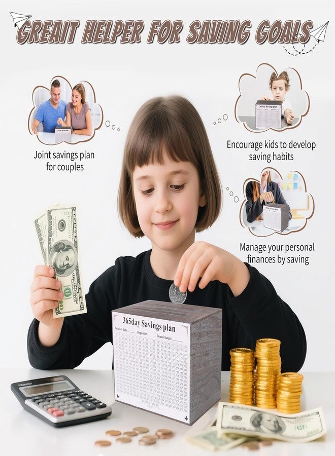 Figfey Piggy Bank for Kids and Adults, Wooden Money Saving Box for Cash, Unbreakable Piggy Bank for $10000 $5000 $3000 $1000 $800 $500 Target Money Saving Challenge.(Gray) - Image 5