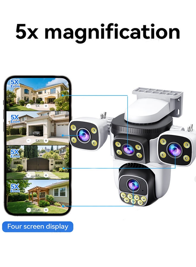 DIFANG 20MP Four Screen WiFi Camera 10K Home Security IP Camera 5X Zoom Four Lens 4 Screen, PTZ 360° CCTV Surveillance Video Cam Outdoor (Free 64G TF Card) - Image 2