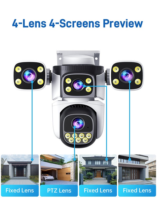 DIFANG 20MP Four Screen WiFi Camera 10K Home Security IP Camera 5X Zoom Four Lens 4 Screen, PTZ 360° CCTV Surveillance Video Cam Outdoor (Free 64G TF Card) - Image 4