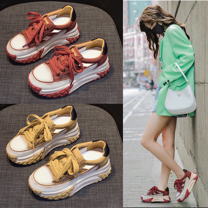 Dad''s Shoes Leather Cut Out Women''s 2025 Summer New Retro Lightweight Inner Heightening Casual Sports Shoes Thick-Soled Sandals - Image 2