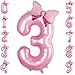 LEBERY Pink Bow Balloons 40 Inch Pink Number 3 Balloon Jumbo Number 3 Birthday Balloons for Girls Mini Bowtie Foil Balloon for Princess Cowgirl Mouse Themed 3rd Birthday Baby Shower Decorations - Image 3