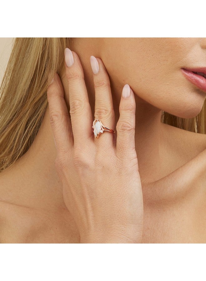 Barzel 18K Rose Gold Plated Created Fire Opal Ring With Cubic Zirconia Accents (Rose Gold Fire Opal, 10) - Image 2