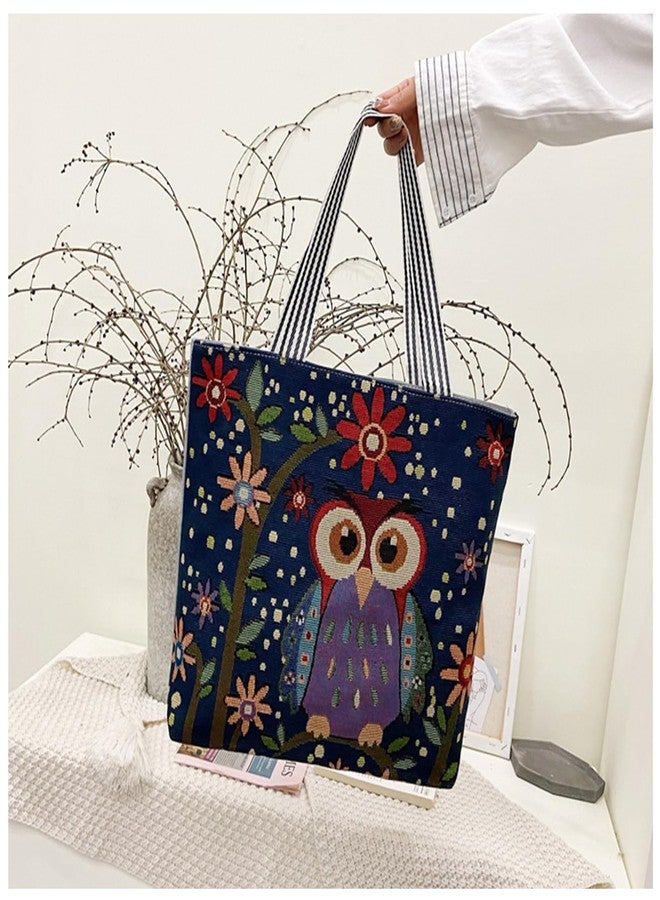WisePoint Aesthetic Tote Bag, Canvas Tote Bag with Zipper and Inner-Pocket, Canvas Shoulder Bag Cute Tote Bag for Women (owl) - Image 3