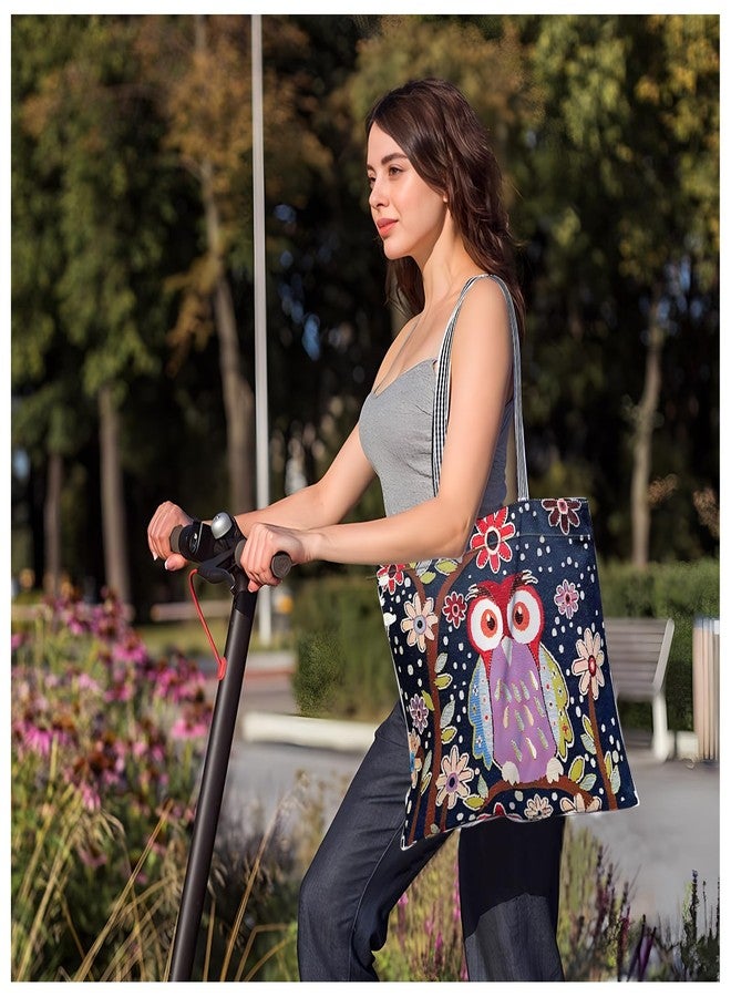 WisePoint Aesthetic Tote Bag, Canvas Tote Bag with Zipper and Inner-Pocket, Canvas Shoulder Bag Cute Tote Bag for Women (owl) - Image 5