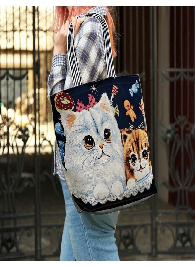WisePoint Aesthetic Tote Bag, Canvas Tote Bag with Zipper and Inner-Pocket, Canvas Shoulder Bag Cute Tote Bag for Women (owl) - Image 4