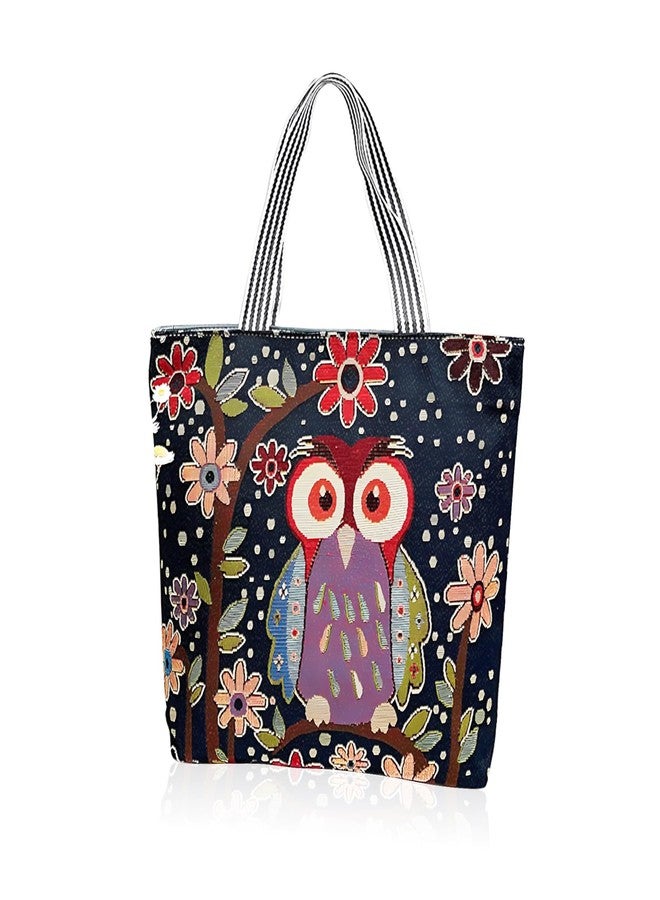 WisePoint Aesthetic Tote Bag, Canvas Tote Bag with Zipper and Inner-Pocket, Canvas Shoulder Bag Cute Tote Bag for Women (owl) - Image 1