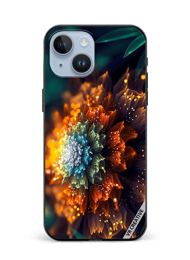 VR CREATIVE Protective Case Cover For Apple iPhone 15 Plus Orange And Blue Glowing Factual Flower Design Multicolour - Image 1