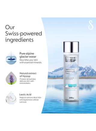 Face Toner Refreshing & Mattifying 200 ml Oil Control, Pore Tightening & Skin Calming Hydrating Face Toner for Oily, Acne-Prone & Combination Skin For Men & Women Swiss Made - view 3