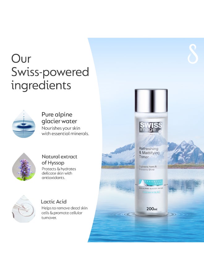 SWISS image Face Toner Refreshing & Mattifying 200 ml Oil Control, Pore Tightening & Skin Calming Hydrating Face Toner for Oily, Acne-Prone & Combination Skin For Men & Women Swiss Made  - Image 3