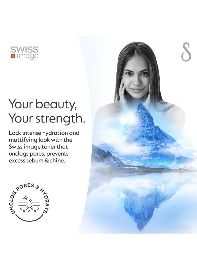 SWISS image Face Toner Refreshing & Mattifying 200 ml Oil Control, Pore Tightening & Skin Calming Hydrating Face Toner for Oily, Acne-Prone & Combination Skin For Men & Women Swiss Made  - Image 2