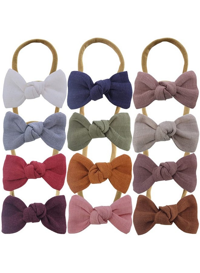 عصابة رأس من النايلون على شكل فيونكة من الكتان للأطفال حديثي الولادة وحديثي الولادة وأربطة مرنة للفتيات الصغيرات والأطفال الصغار (فيونكة صغيرة من الكتان مقاس 2.5 بوصة) - Image 1