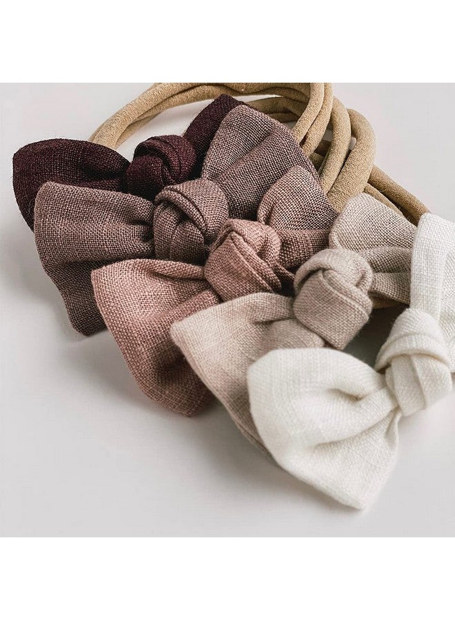 عصابة رأس من النايلون على شكل فيونكة من الكتان للأطفال حديثي الولادة وحديثي الولادة وأربطة مرنة للفتيات الصغيرات والأطفال الصغار (فيونكة صغيرة من الكتان مقاس 2.5 بوصة) - Image 2