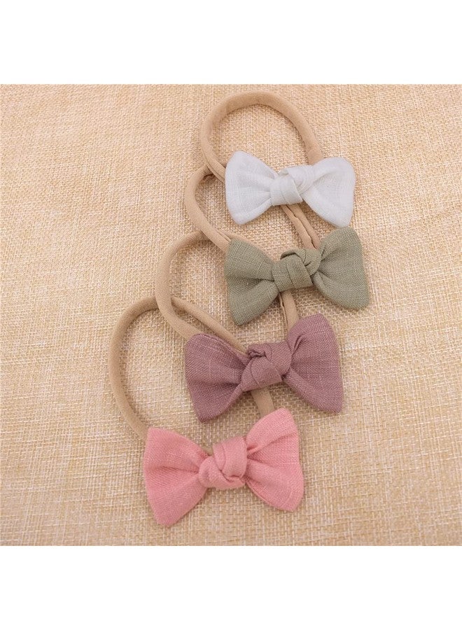 عصابة رأس من النايلون على شكل فيونكة من الكتان للأطفال حديثي الولادة وحديثي الولادة وأربطة مرنة للفتيات الصغيرات والأطفال الصغار (فيونكة صغيرة من الكتان مقاس 2.5 بوصة) - Image 4