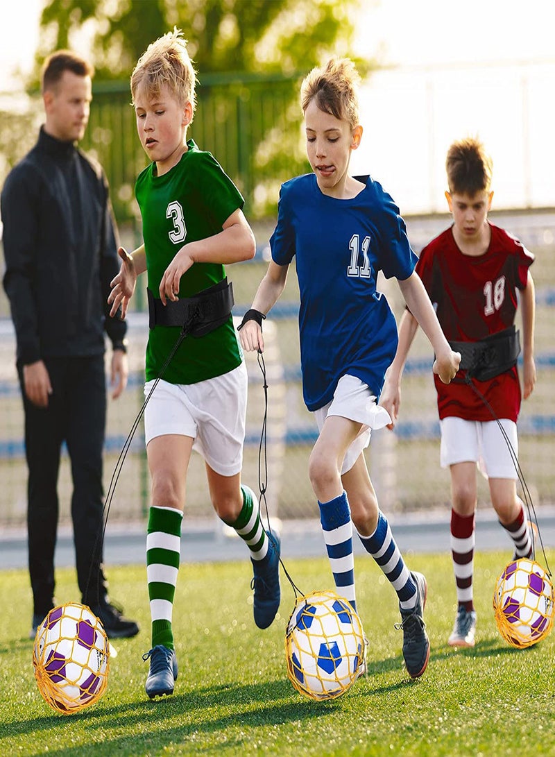 SYOSI 2Pcs Soccer Kick Trainer Waist Belt Throw Trainer Handle Solo Soccer Trainer Juggling Net Elastic Soccer Training Equipment for Kids Adults Training Aid Ball Size 3 4 5-Yellow  - Image 5