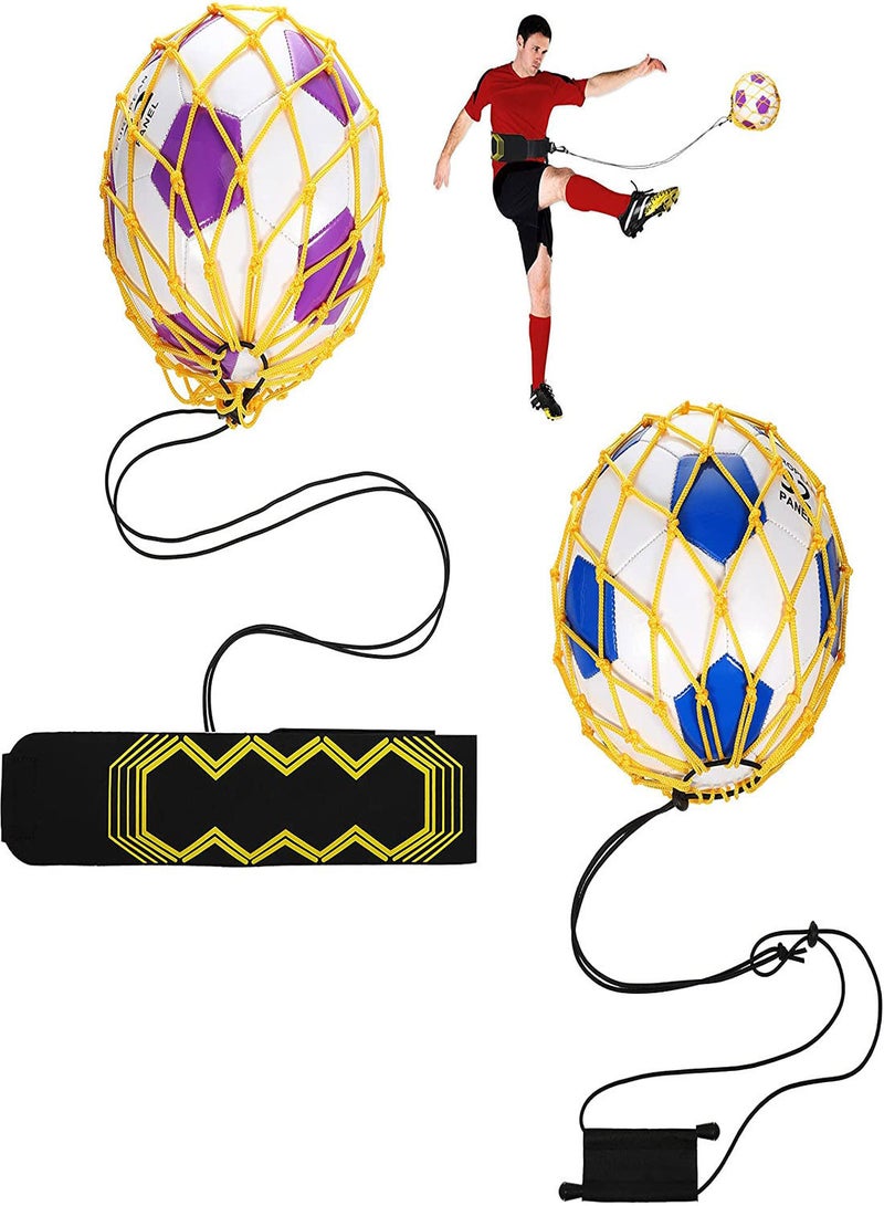 SYOSI 2Pcs Soccer Kick Trainer Waist Belt Throw Trainer Handle Solo Soccer Trainer Juggling Net Elastic Soccer Training Equipment for Kids Adults Training Aid Ball Size 3 4 5-Yellow  - Image 1