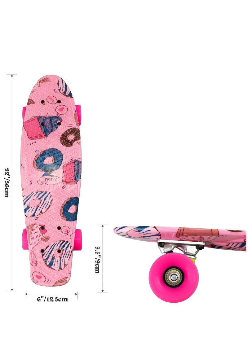 ماركة غير محددة لوح تزلج بيني بورد بعجلات PU مقاس 22 انش على شكل سمكة مع حقيبة حمل وعدة، Pink Donuts  - Image 3