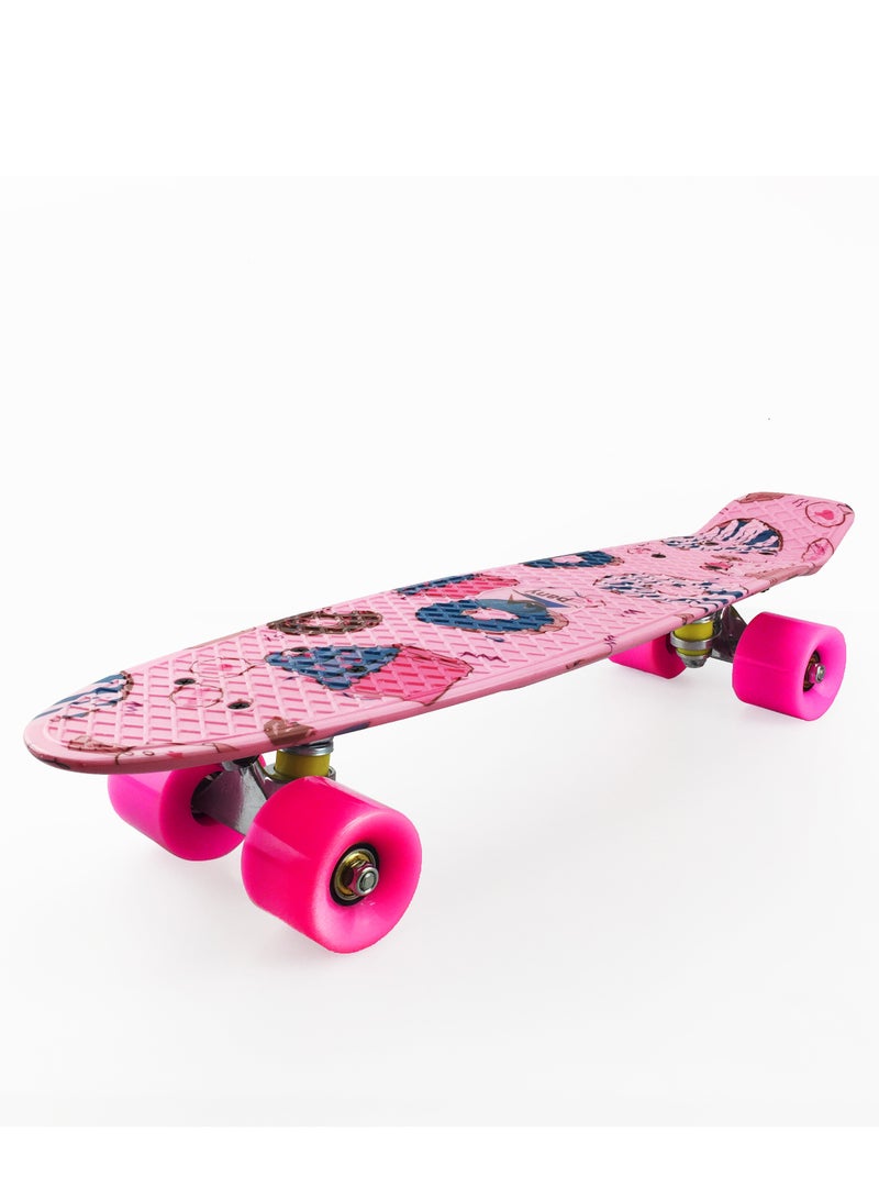 ماركة غير محددة لوح تزلج بيني بورد بعجلات PU مقاس 22 انش على شكل سمكة مع حقيبة حمل وعدة، Pink Donuts  - Image 4