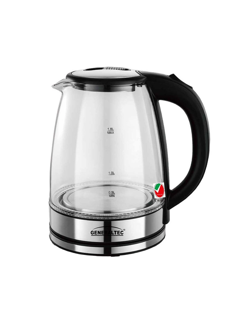 جنرال تيك Generaltec 1.8L Glass Cordless Electric Kettle – 1500W Power, LED Indicator, Rapid Boil, Boil-Dry Protection, 360° Swivel Base | Model-GEK250G | 1 Year Full Warranty 1.8 L 1500 W GEK250G Silver/Black - Image 2