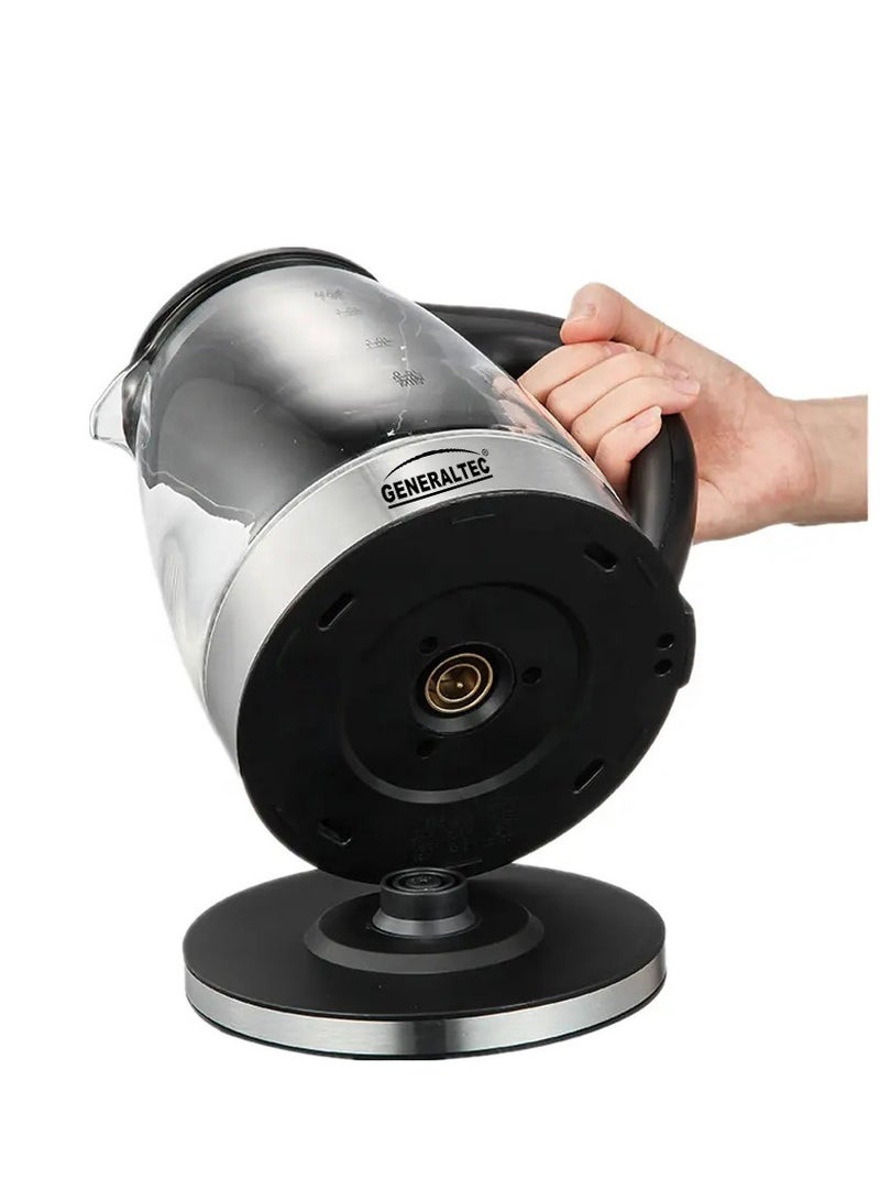 جنرال تيك Generaltec 1.8L Glass Cordless Electric Kettle – 1500W Power, LED Indicator, Rapid Boil, Boil-Dry Protection, 360° Swivel Base | Model-GEK250G | 1 Year Full Warranty 1.8 L 1500 W GEK250G Silver/Black - Image 3