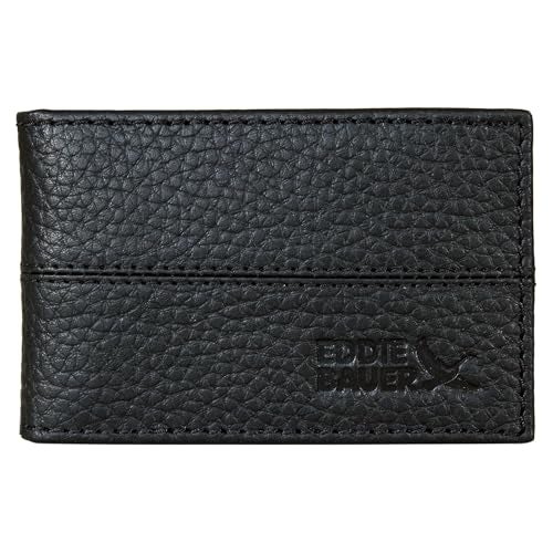 Eddie Bauer Men's Rugged Leather Bifold Wallet | Money Clip | RFID Protection | ID Window | Genuine Leather | EDC, Rugged Leather - Black w/Money Clip, One Size - Image 1