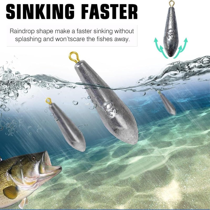 Goodern Fishing Weight Sinkers - 10 PCS 30g Raindrop Streamlined Fishing Bottom Sinker Weights for Freshwater and Saltwater - Image 5