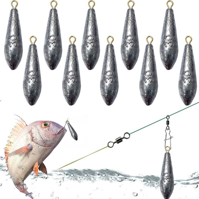 Goodern Fishing Weight Sinkers - 10 PCS 30g Raindrop Streamlined Fishing Bottom Sinker Weights for Freshwater and Saltwater - Image 1