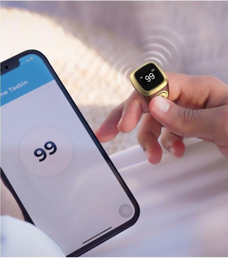 YU WELL iQIBLA Smart Tasbih Zikr Ring- Muslim Prayer- Prayer Timing Reminder OLED Display Tasbih Counter Smart Ring Wearable Technology Waterproof (20MM Plastic, Brown) - Image 5