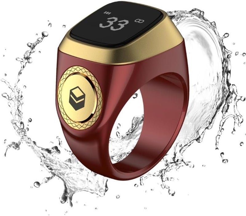 YU WELL iQIBLA Smart Tasbih Zikr Ring- Muslim Prayer- Prayer Timing Reminder OLED Display Tasbih Counter Smart Ring Wearable Technology Waterproof (20MM Plastic, Brown) - Image 2