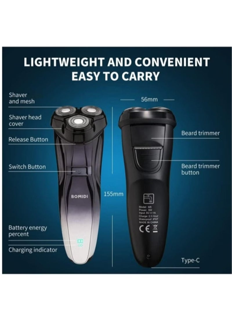 باميدي ماكينة حلاقة كهربائية M5 ، ماكينة حلاقة كهربائية لاسلكية ، ماكينة تشذيب اللحية ، ماكينة حلاقة للشعر الرطب والجاف ، قابلة لإعادة الشحن من النوع C IPX7 ، مقاوم للماء ، أسود - Image 4
