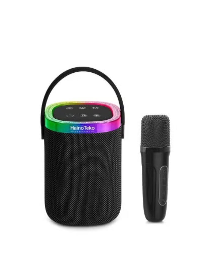 Haino Teko MS-77 Portable Bluetooth Speaker with Wireless Microphone – Powerful High Bass Stereo Sound System with Built-In Mic, FM Radio, USB Charging Port, and Long Battery Life – Compact Wireless Speaker for Parties, Karaoke, Travel, Indoor & Outdoor Entertainment – Black - Image 1