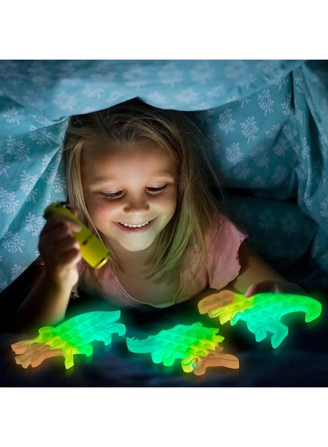 Zen Laboratory 5 Pack Dinosaur Pop-It Fidget Toys-Glow in Dark Party Supplies-Rainbow Colored Dinosaur Party Favors - Sensory Toys Help Relieve Stress for Autistic Kids-Perfect Dino Party Favors Popits for Kids - Image 1