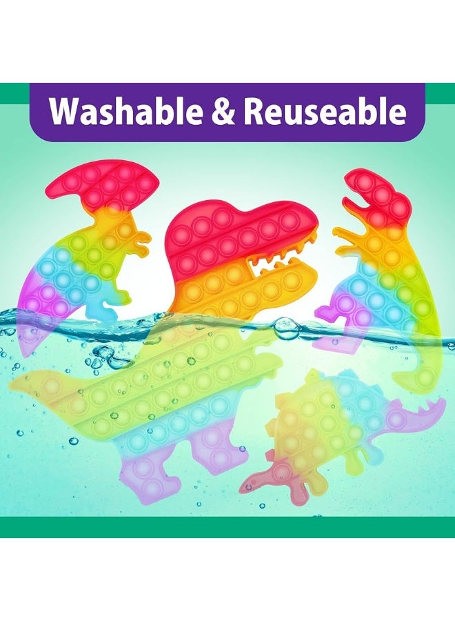 Zen Laboratory 5 Pack Dinosaur Pop-It Fidget Toys-Glow in Dark Party Supplies-Rainbow Colored Dinosaur Party Favors - Sensory Toys Help Relieve Stress for Autistic Kids-Perfect Dino Party Favors Popits for Kids - Image 5
