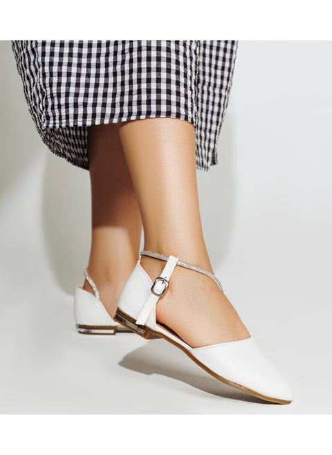 Sandal Flat Leather With Diamond Tape SF-32 - White
