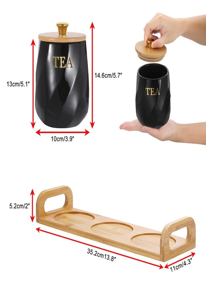 JUXYES Set of 3 Ceramic Canisters Set for Sugar Coffee Tea With Handle Tray, Luxurious Storage Containers Sets with Lids Decorative Storage Pots Black Ceramic Storage Jar for Kitchen Dining Room - Image 2