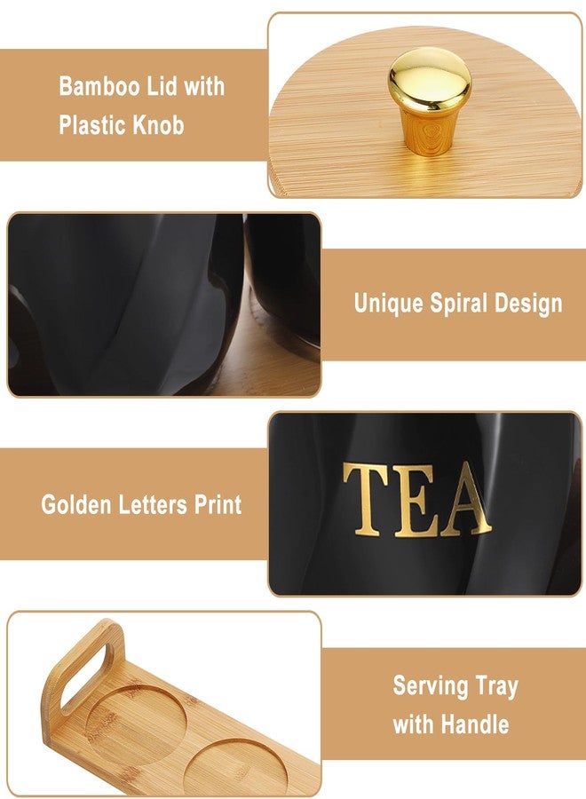 JUXYES Set of 3 Ceramic Canisters Set for Sugar Coffee Tea With Handle Tray, Luxurious Storage Containers Sets with Lids Decorative Storage Pots Black Ceramic Storage Jar for Kitchen Dining Room - Image 3