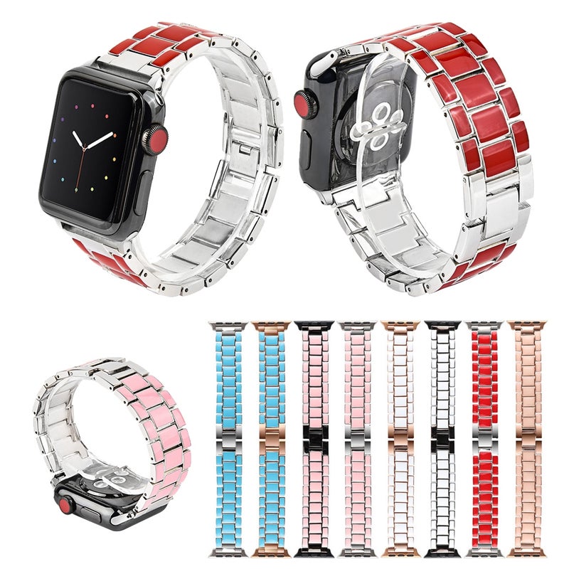 For Apple Watch 5 & 4 40mm / 3 & 2 & 1 38mm Epoxy Metal Watch Band(White Gery)
