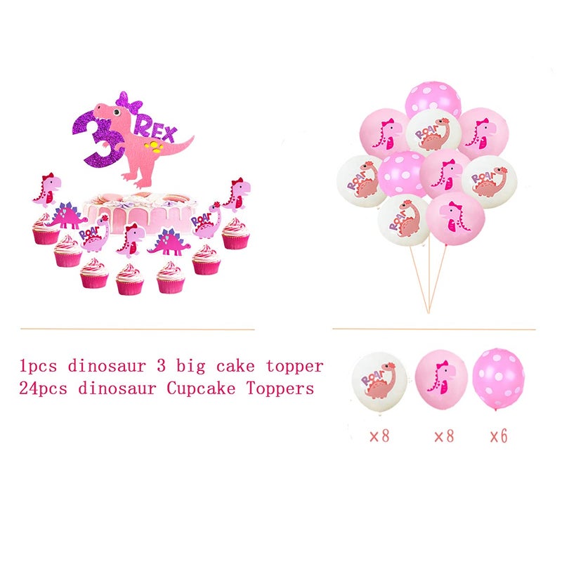 BEOXAGAR Pink 3rd Dinosaur BackdropParty Supplies - Image 2
